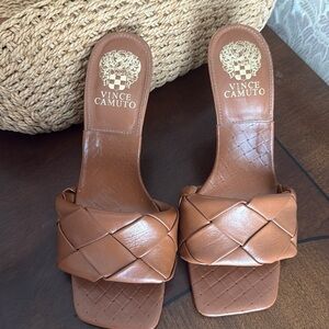 Vince Camuto Brown Leather Weaved Heel Sandals 7.5